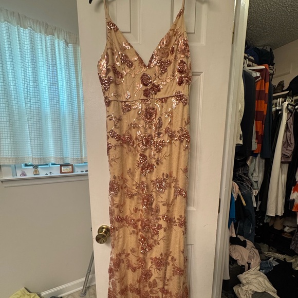 Lulus Shine Language Rose Gold Sequin Mermaid Maxi Dress Pink - Size L - Picture 2 of 2